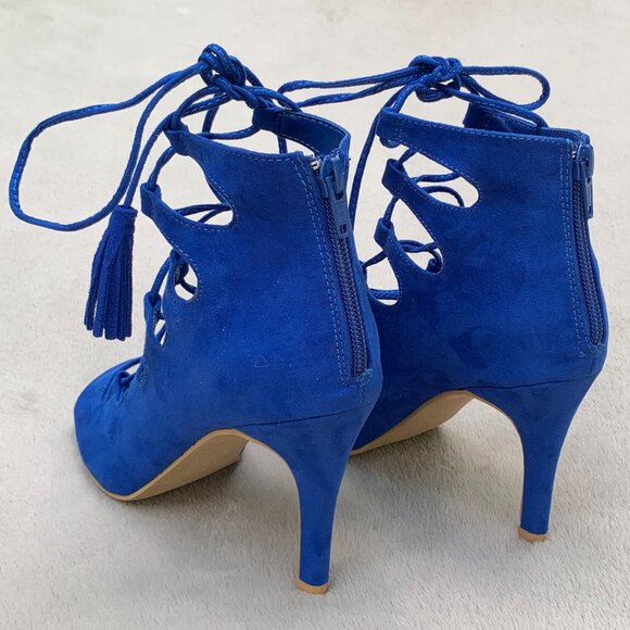 Nine West Briagd Faux Suede Lace Up Ghillie Peep Toe Stilettos Sz6 - Picture 7 of 15